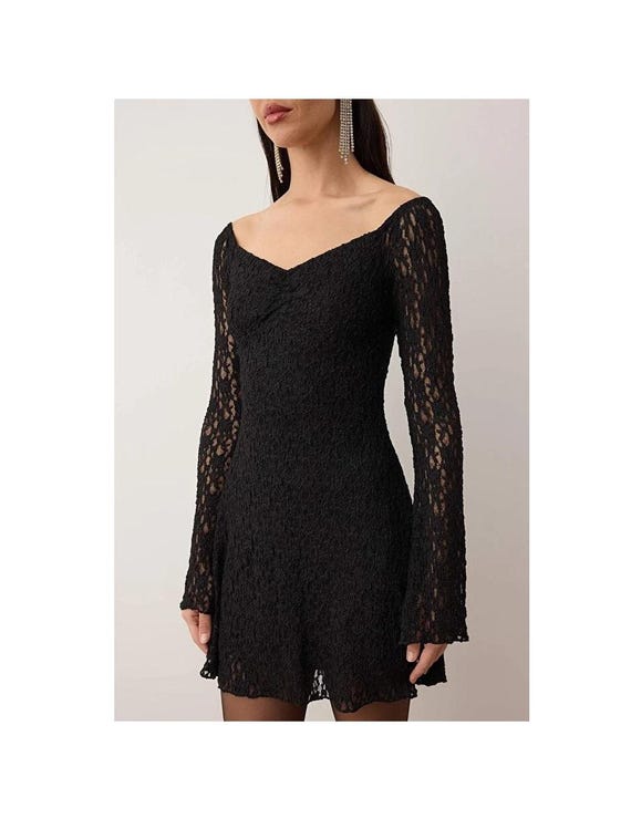 knee length dresses for ladies Taylon Off The Shoulder Mini Dress Black main image 1