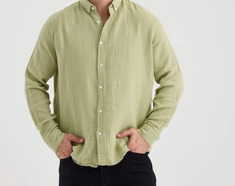 Men&#39;s Muslin Shirt, Summer Shirt, Boho Linen Shirt, Men&#39;s Shirt, Men&#39;s Clothing