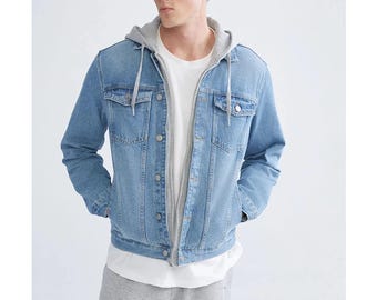 Herren Kapuzen Jeansjacke: Y2K Vintage Style, entspannte Passform