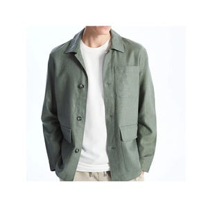 Men&#39;s Linen Blend Work Jacket: Lightweight Spring Overshirt