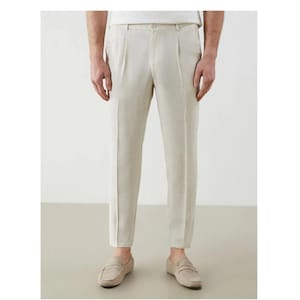 Men&#39;s Linen Blend Chino Pants: Lightweight Beige Summer Trousers