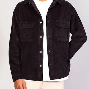 Men's Corduroy Jacket: Retro Casual Cotton Winter Coat Black