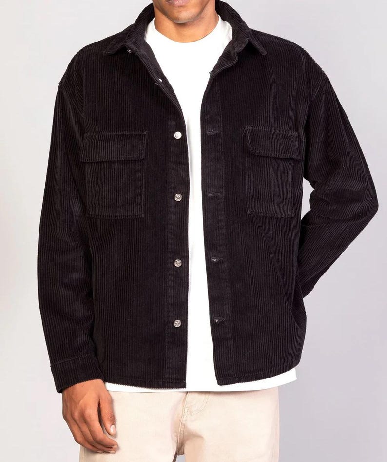 Men's Corduroy Jacket: Retro Casual Cotton Winter Coat Black