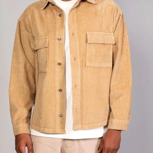 Men's Corduroy Jacket: Retro Casual Cotton Winter Coat Beige