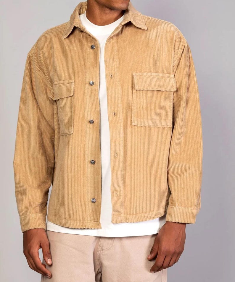Men's Corduroy Jacket: Retro Casual Cotton Winter Coat Beige