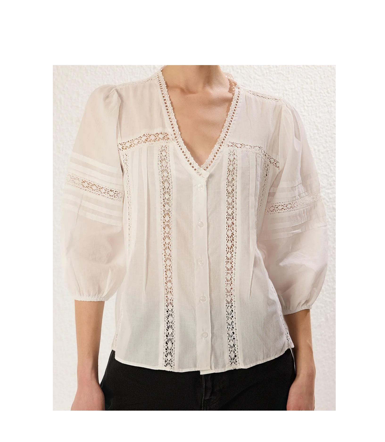 White Shiny Button Front Blouse – Wide Sleeve Elevated Long Sleeve Top