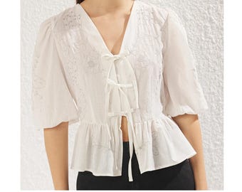 White Lace Cotton Blouse: Romantic Boho Top