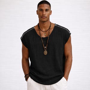 Men's Muslin Cotton Boho Shirt, Oversized Summer Beach Top,handmade stitch shirt