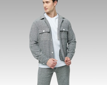 Men&#39;s Casual Jacket and Pants Set: Elastic Waist