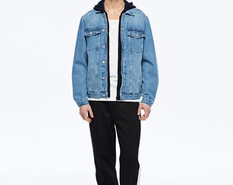 Herren Kapuzen Jeansjacke: Y2K Vintage Style, entspannte Passform