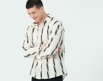 Handmade Men's Boho Striped Cotton Shirt