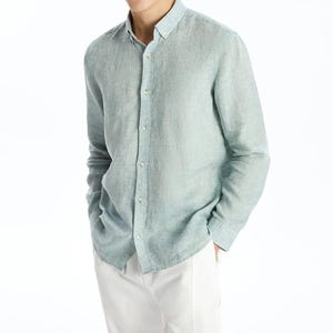100 Linen Shirt for Men, Long Sleeve Classic Linen Shirt with Buttons, Oxford Linen Shirt, Mens Linen Shirt for Weddings