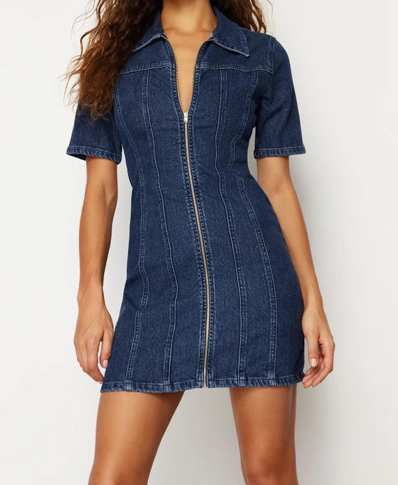 womens fitted denim dress Alessandra Denim Mini Dress - Medium Wash