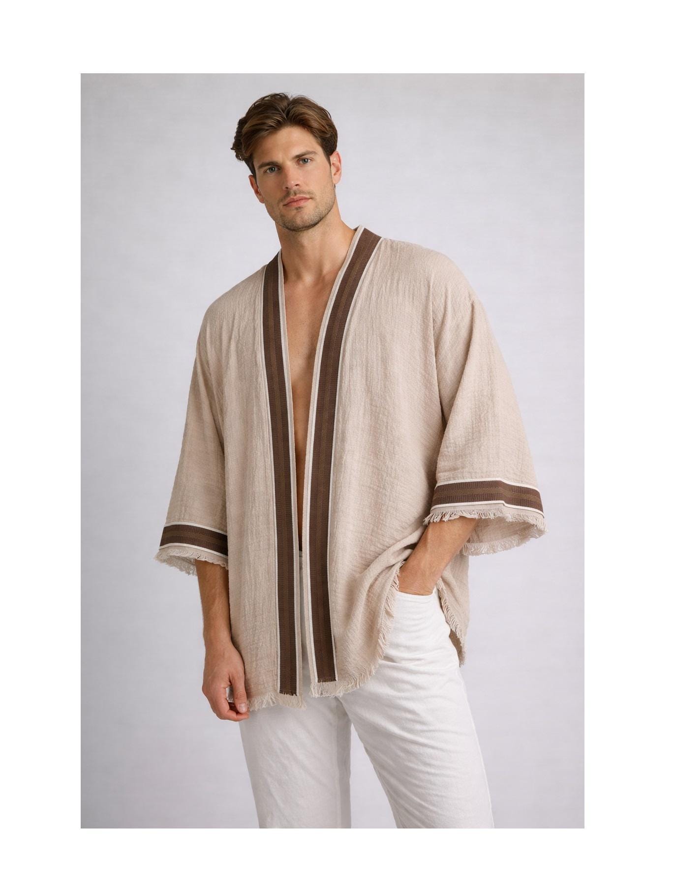 Men's Muslin Robe Men's Organic Cotton 4-layer Muslin Kimono Robe | Boho Beach Cover Up ...