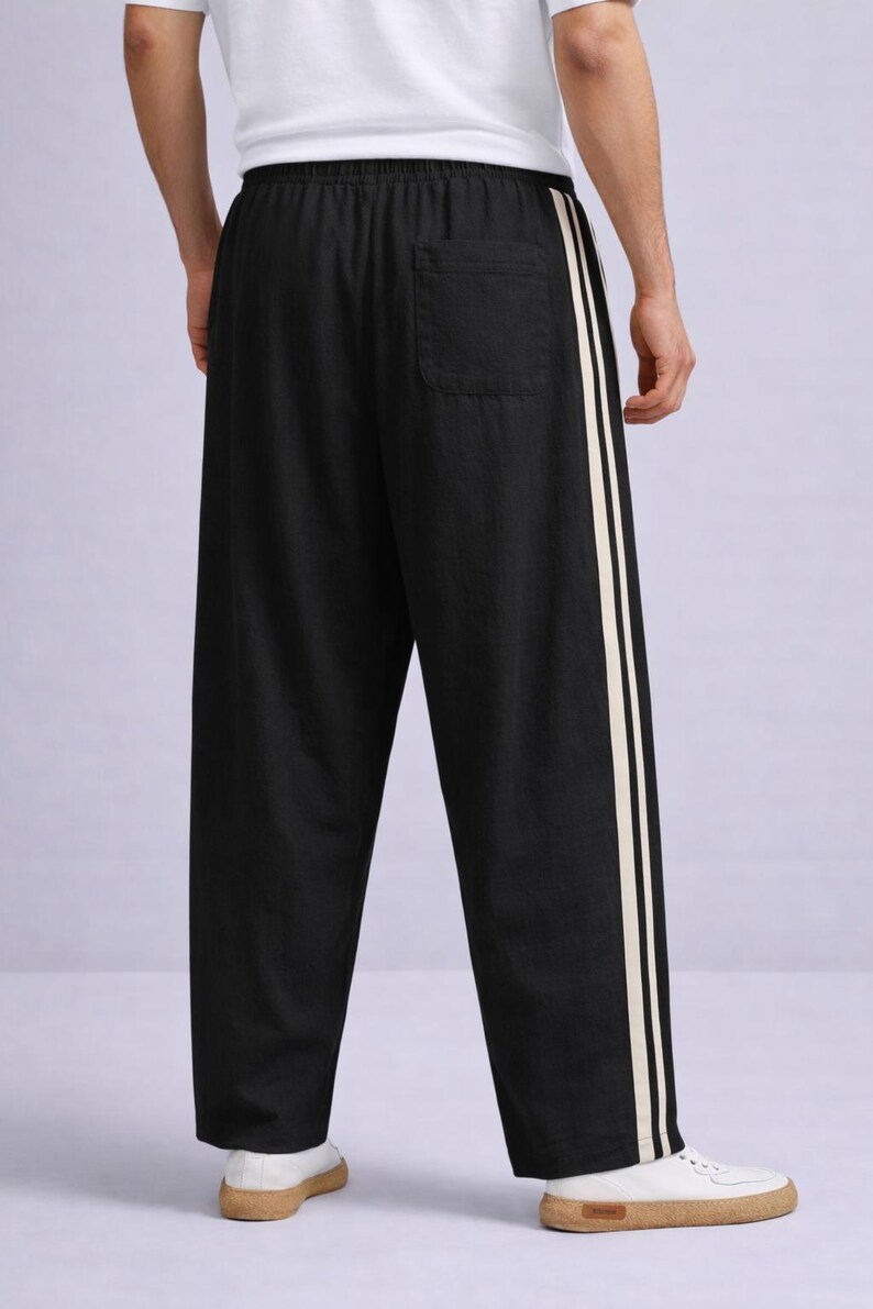 Pantalones de muselina para hombre, pantalones estilo boho con ribete de encaje, ropa de playa de verano de gasa de algodón de corte relajado imagen 5