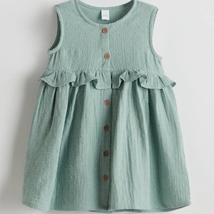 Sleeveless Ruffle Muslin Dress, Baby Girl Button Down Summer Dress, Toddler Boho Cotton Dress.newborn dress