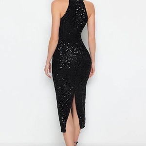 Black Sequin Mini Dress: Halter Neck Bodycon Cocktail Party Dress image 10
