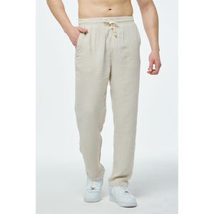 Men’s Elastic Waist Muslin Pants – Soft, Breathable, Lightweight Lounge Pants for Summer ,Beach & Daily Comfort,Linen Pants. Linen Joggers