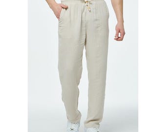 Men's Elastic Waist Muslin Lounge Pants: Lightweight Summer Beach Trousers