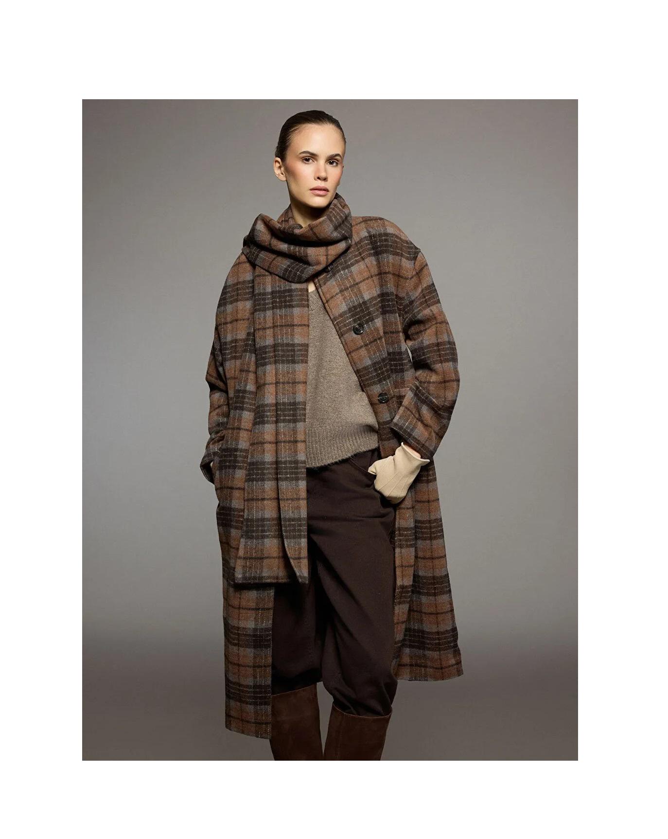 Manteau Femme En Laine à Carreaux - Marque Best Mountain, Taille 36/S, Beige, Caban, Occasion Comme Neuf