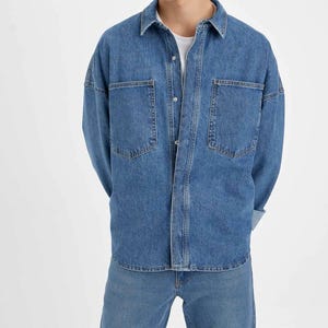 Camicia in denim da uomo, giacca in denim, giacca in denim indaco, giacca in denim vintage, giacca in denim blu, camicia in jeans, giacca da camionista in denim