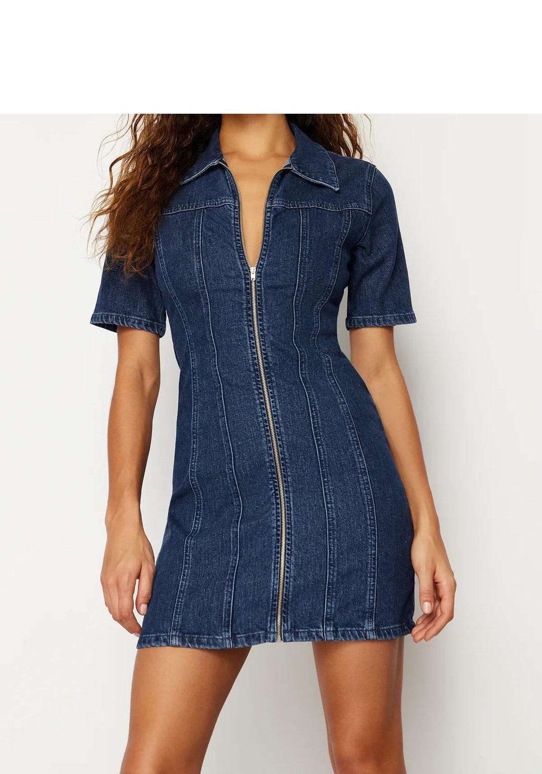 Zip Up Denim Mini Dress (Small) main image 1