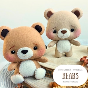 Felt Bears - PDF Pattern | pdf sewing pattern, woodland animals, digital downloads pattern, ornaments patterns, bear ornament |
