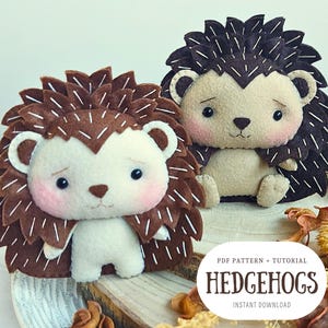 Felt Hedgehogs - PDF Pattern | pdf sewing pattern, woodland animals, digital downloads pattern, ornaments patterns, hedgehog ornament |