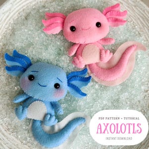 Felt Axolotl - PDF Pattern | pdf sewing pattern, woodland animals, digital downloads pattern, ornaments patterns, axolotl ornament |