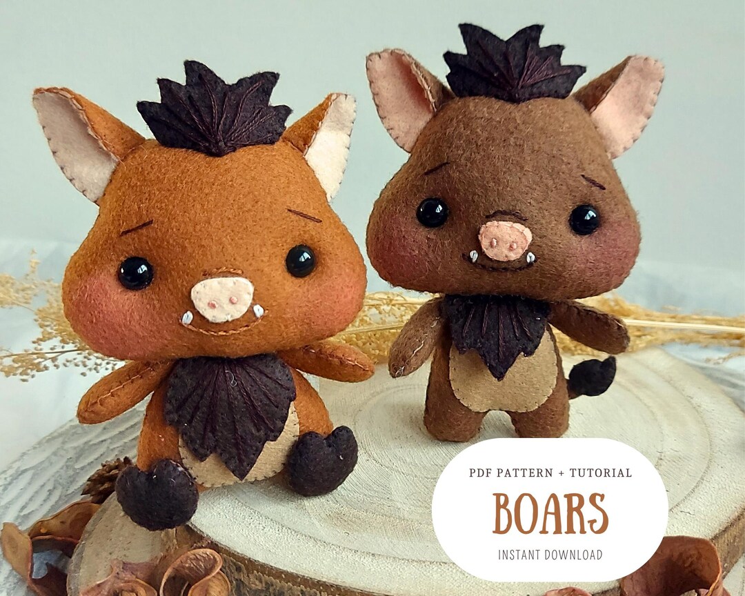 Boar Pattern Felt Boars - PDF Pattern | Pdf Sewing Pattern, Woodland Animals ...