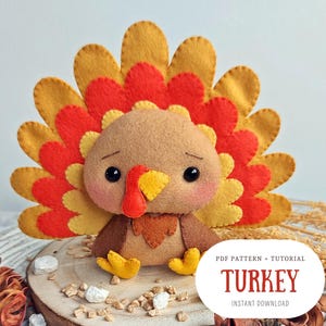 Felt Turkey - PDF Pattern | pdf sewing pattern, woodland animals, digital downloads pattern, ornaments patterns, turkey ornament |