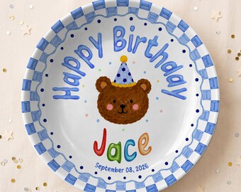 Personalized Birthday Plate, Custom Name Ceramic Plate, Kids Birthday Gift, First Birthday Plate, Toddler Cake Smash Party Decor P6225SU0