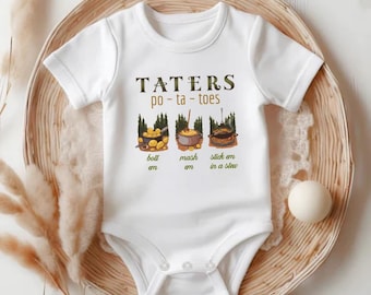Taters Baby Onesie, Halfling Hobbit baby clothes, Boho Natural Baby Onesie, Pregnancy Announcement Bodysuit , Newborn Baby Gift OS1772162286