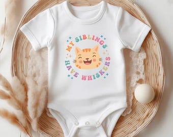My Siblings Have Whiskers Onesies®, Cat Sibling Baby Onesies®, Retro Cat Lover Bodysuit, Baby Announcement Onesie® OS1716908825