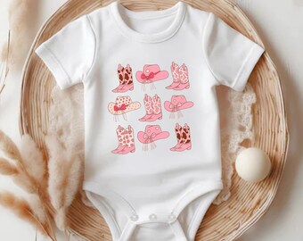 Coquette Cowgirl Boots and Hats Romper, Western Baby Outfit, Cute Country Baby Bodysuit, Farm Girl Clothes,Rodeo Baby Shower Gift SW26CONN