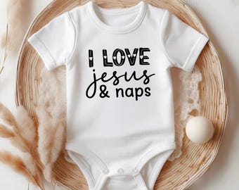 I love Jesus and Naps Onesie® - Christian Natural Baby Onesie® - Funny Religious Bodysuit OS1484972711