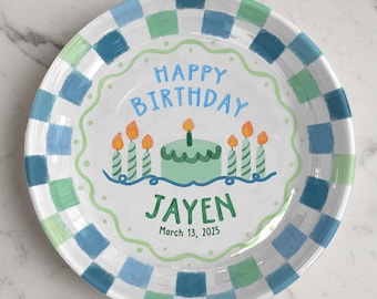 Personalized Happy Birthday Plate for Kids, Custom Name Birthday Keepsake, Ceramic Kid Gift, Child Birthday Party, 1st Birthday Gift Idea