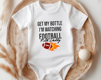 Get My Bottle I'm Watching Football with Daddy Onesie® Football Baby Bodysuit, Game Day Onesie, Sports Football Baby Clothes 21N2NN
