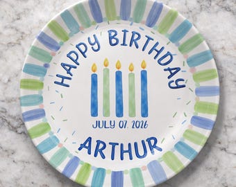 Personalized Girl Birthday Plate, Custom Name Ceramic Birthday Plate, Pink Candle Birthday Keepsake Plate P314AFJ0