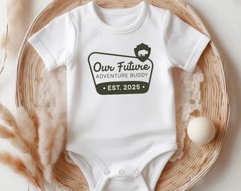 Our Future Adventure Buddy, Infant Baby onesie | Established Year | National Park, Camping Pregnancy Announcement | Baby Bodysuit OS15373736