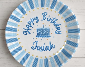 Personalized Birthday Plate, Custom Name Ceramic Plate, Birthday Keepsake Gift for Boys, Family Party Decor, Birthday Memory Plate P1192GB0