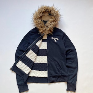 ジャケット・アウター FAUX FUR HOODED HWC ZIP HOODIE NAVY Faux Fur Zip Hoodie Hollister - Etsy