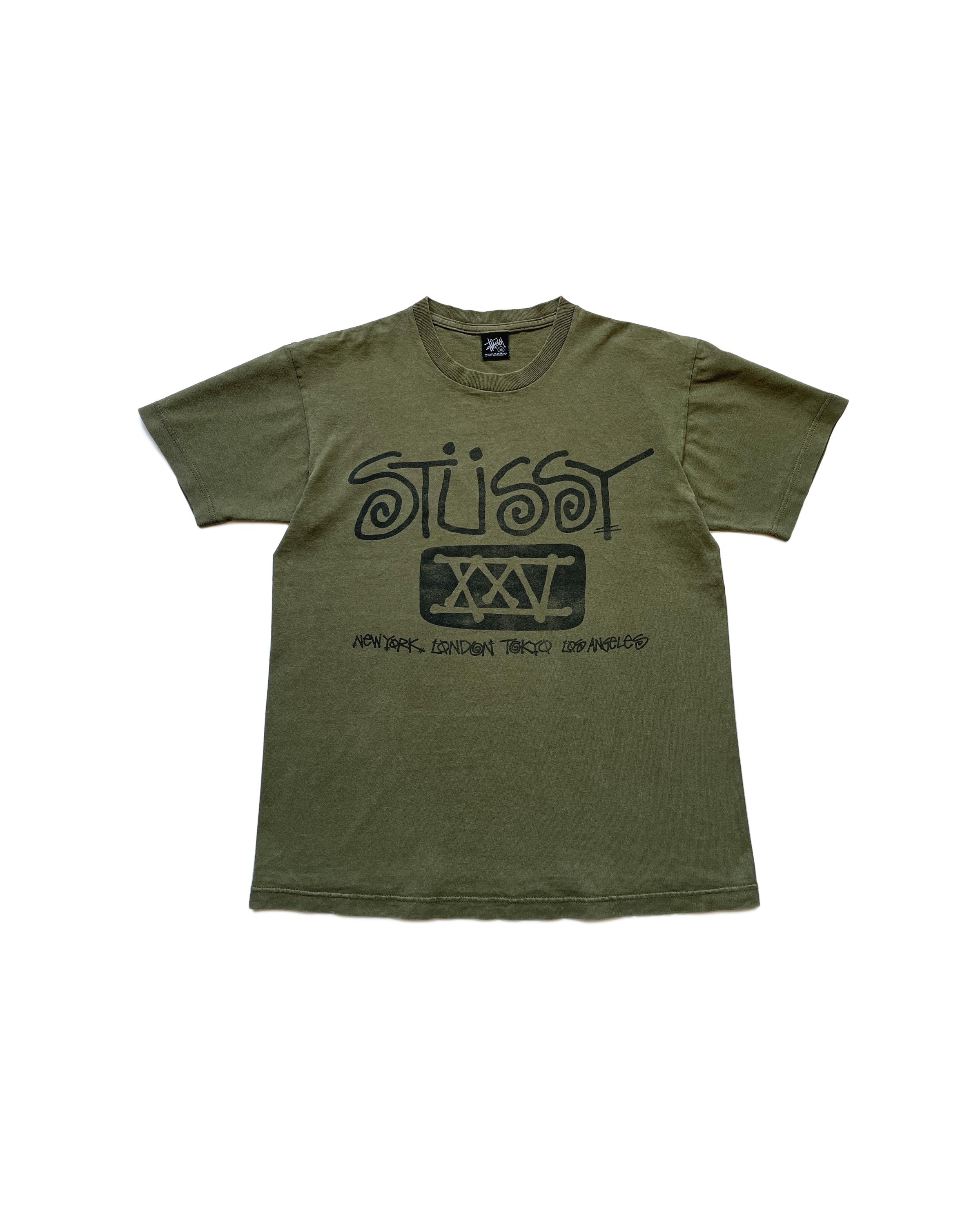 Vintage 00s Stussy Logo Graphic Print Crew Neck Tee Shirt Olive 