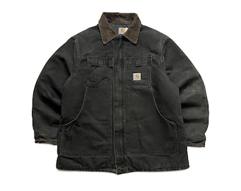 Chaqueta vintage Carhartt C26 Arctic con forro acolchado, años 90, color negro descolorido, talla XL