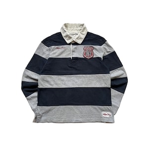 Vintage Tommy Hilfiger Preppy Striped Rugby Shirt Blue Grey Size L
