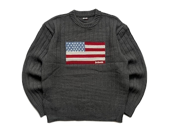 Pull ras du cou en laine Schott drapeau américain gris taille M