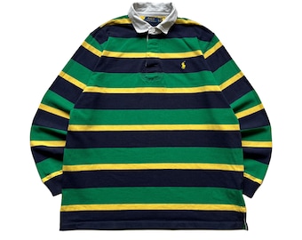 Camisa de rugby a rayas vintage de Polo Ralph Lauren, verde/azul, talla XL