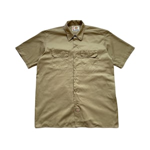 Camisa de trabajo Dickies vintage de manga corta, corte holgado, con botones, color beige, talla XL