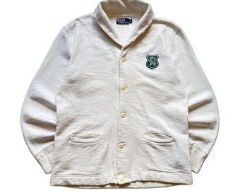 Cardigan vintage anni '90 Polo Ralph Lauren con collo a scialle e abbottonatura frontale, beige, taglia M