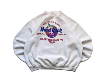 Vintage 90s Hard Rock Cafe Crewneck Sweatshirt White Size XL